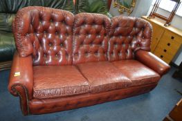 Chesterfield Style Three Seat Red Leather Sofa