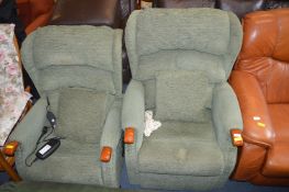 Pair of Green Upholstered Electric Reclining Armch