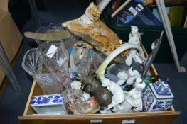 Decorative Items; Glass Vases, Tiger Ornament, etc