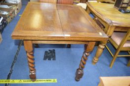 1930's Oak Barley Twist Drawer Leaf Dining Table