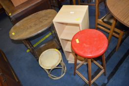 Edwardian Oak Oval Side Table, Two Stools and a Re