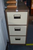 Brown & Cream Three Drawer Metal Filing Cabinet