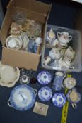 Two Boxes of Pottery Items; Blue & White China, Li