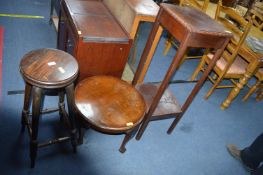 Mahogany Plant Stand, Oak Coffee Table and a Stool