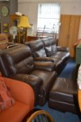 Brown Leather Three Seat Seat Sofa, Armchair and P