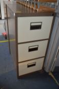 Brown & Cream Three Drawer Metal Filing Cabinet
