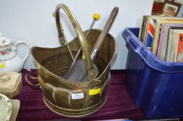 Brass Coal Scuttle and Pokers, etc.