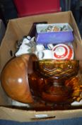 Pottery Items, Wooden Fruit Bowls, Teapots, etc.