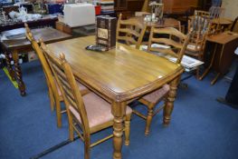Light Oak Dining Table with Four Matching Leather