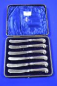 Cased Set of Six Wilson and Gill Silver Handled Fruit Knives