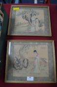 Two Gilt Framed Chinese Silk Paintings