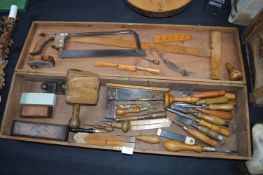 Victorian Wooden Toolbox Containing Original Tools