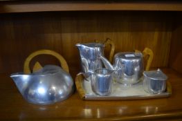 Six Piece Picqout Tea Set Including Kettle and Tray