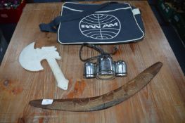 Vintage Collectibles Including a Pan AM Bag, Motorbike Speedometer, etc.