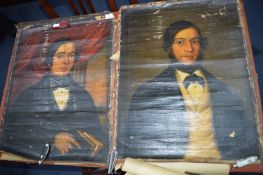 Pair of Unframed Oil on Canvas Portraits - Victorian Gentlemen