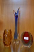 Three Vintage Art Glass Vases