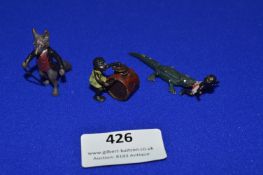 Three Miniature Gold Painted Bronzes; The Fox, Crocodile, etc.