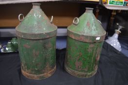 Pair of Green Industrial Oil Cans