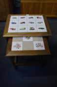 Nest of Two Tables with Tiles of Vintage Motorcars
