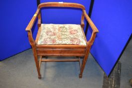 Edwardian Inlaid Mahogany Piano Stool with Armrests