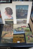 Unframed Oil Paintings, Watercolours, etc.