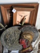 Assorted Copper Plaques, Brass Shield & Swords, Centurions Head in Relief, etc.