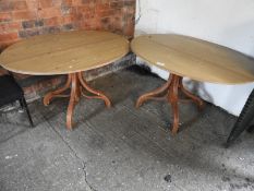 Three Oval Pine Pedestal Tables