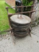 Pair of Early Leather & Wood Bellows on Cast Iron Frame