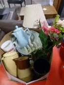 Box of Kitchen China and Artificial Flowers etc.