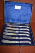 Cased Set of Hallmarked Sterling Silver Fruit Kniv