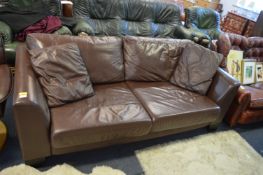 Large Two Seat Brown Leather Sofa