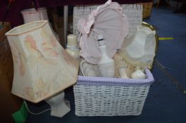 Wicker Basket Containing Table Lamps plus a Mirror
