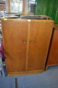 Vintage Small Oak Ply Double Wardrobe