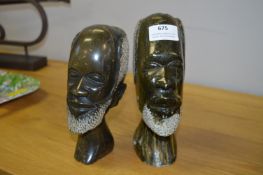 Two Carved Marble Ethnic Busts
