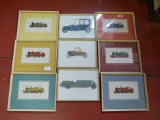 Nine Prints a of Trains and Cars