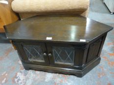 Dark Wood Corner TV Stand with Glass Doors