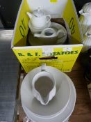 *Small Box of White China Including Teapots, Dinner
