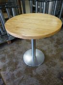 * Single Pedestal Wooden Topped Table 77cm tall ~76cm diameter (No fittings)