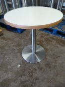 * Single Pedestal Wooden Topped Table 76cm tall, 75cm diameter (No fittings)
