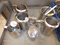 * 16 assorted SS milk steaming jugs with utensils