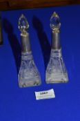 Pair of Cut Glass Scent Bottles with Hallmarked Sterling Silver Collars