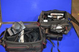 Ricoh SLR Camera and Pentax Camera with Lenses, Fl
