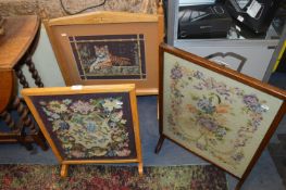 Three Wood Framed Embroidered Fire Screens