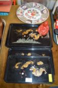 Oriental Lacquered Trays, Plate and a Buddha