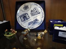 Two Enameled Birds by Bell Enamels with Orchid Designs, Plus Frog on a Lily Pad, and a Trinity House