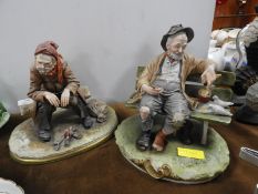 Two Capodimonte Figures of Tramps on Park Benches