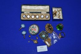 Costume Jewellery; Brooches, Collar Studs, Rings, etc.