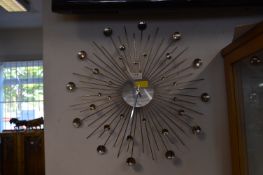 Retro Style Chrome Sunburst Clock
