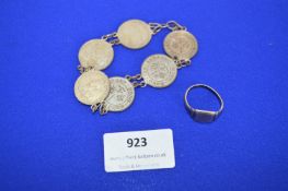 Gold Plated Silver Ring plus Coin Bracelet