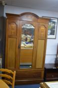 Inlaid Edwardian Wardrobe with Beveled Edge Mirror